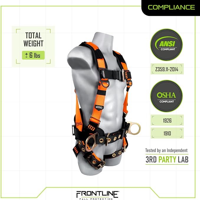 FRONTLINE FALL PROTECTION Harnesses + D-Ring+ Multiple Styles + OSHA and ANSI compliant
