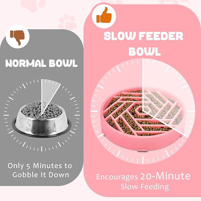 WHIPPY Slow Feeder Dog Bowl, Puzzle Maze Design to Slow Down Eating, 3-Cup Capacity, Anti-Gulping Food Bowl for Medium & Large Dogs,Pink