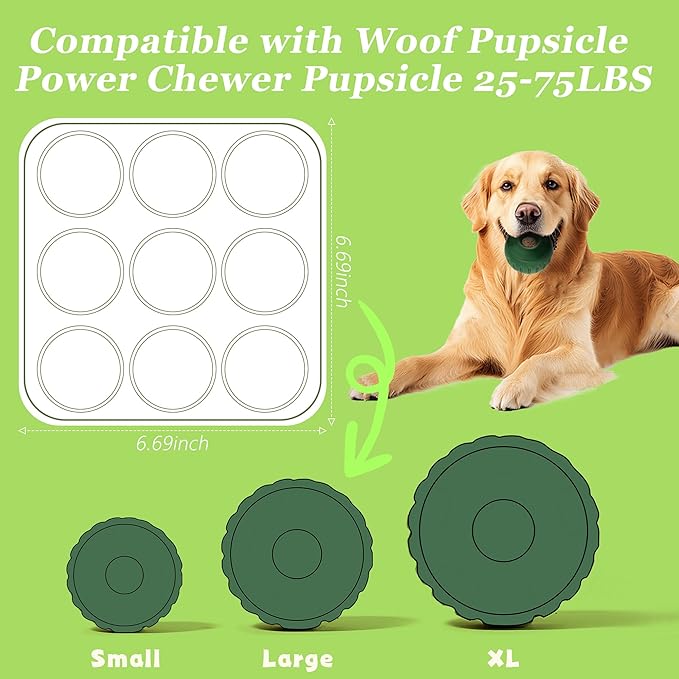 9Cavities Silicone Dog Treat Mold for Woof Pupsicle & Power Chewer Pupsicle, Frozen Dog Treat Molds for Making Refill Treats (Large)
