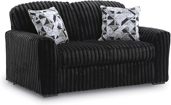 Signature Design by Ashley Midnight-Madness Modern Anti Sage Loveseat with Reversible Cushions, Black
