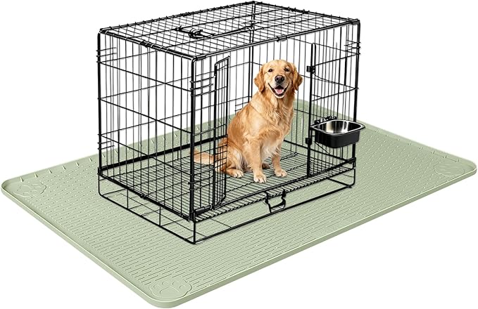 Silicone Dog Bed Mat, 50"x 35" Crate Mat for Dog Cages, Kennel Mat with Raised Edge, Washable, Waterproof, Leakproof, Protect Floors (Green)