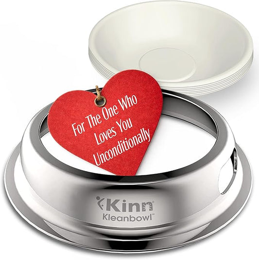 Kinn Kleanbowl Pet Bowl Stainless Steel Frame with Compostable Refills, 24 oz (Pack of 1) – Spill-Proof Stable Disposable Dog Bowls for Easy Cleaning and Healthy Pets, No Plastic