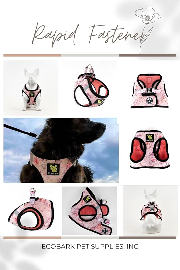 EcoBark Step in Dog Harness - Eco-Friendly Dog Harnesses for Small and Medium Breed Dogs - Reflective and Adjustable Body Halter Vest - Soft Mesh Toy Breed Harness (Floral, Large)