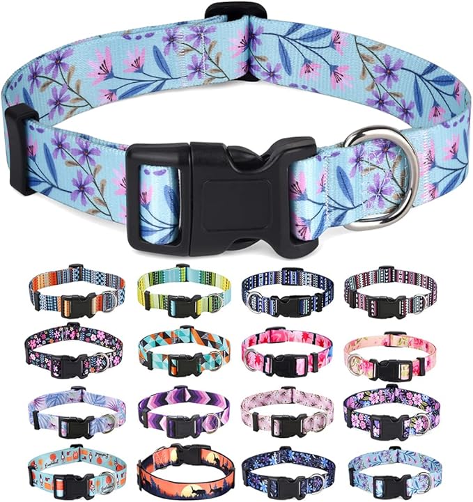 Dog Collar with Bohemia Floral Tribal Geometric Patterns - Soft Ethnic Style Collar Adjustable for Small Medium Large Dogs(Floral Purple,XS)