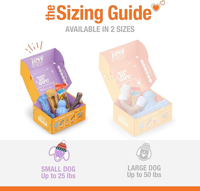 Nylabone Dog Gift Box, Includes 4 Rubber Strong Chew Toys and 1 Natural Treat, Gifts for Dogs, Small - Up to 25 lbs, 5 Pack