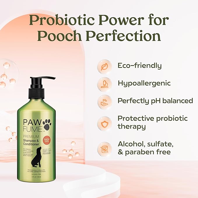 PAWFUME Deshedding Dog Shampoo and Conditioner, Show Dog, 2-Pack – Nourish & Detangle for Silky Soft Coat – Probiotic, Deep-Cleaning, pH-Balanced Formula – Salon-Quality Shampoo for Dogs