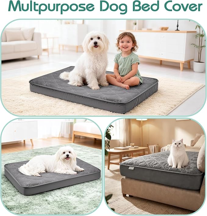 Dog Bed Cover Replacement Washable, Waterproof Dog Bed Sheets,Ultra Soft Pet Pillow Cover Quilted,Removable Pet Bed Liner - 35x44 Inches,Grey