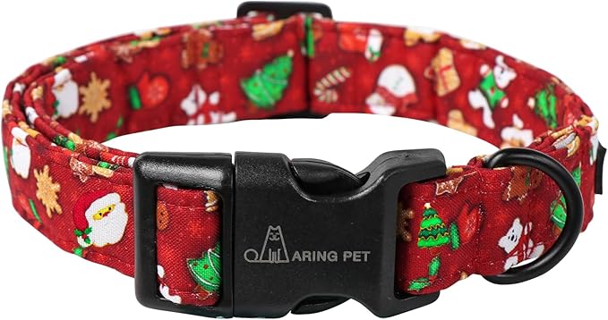 ARING PET Christmas Dog Collar Cute Santa Claus Dog Collar, Adjustable Cotton Red Dog Collars Puppy Collar for Small Medium Large Boy and Girl Dogs