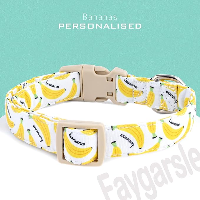 Faygarsle Cute Banana Print Dog Collar Spring Summer Design for Small Medium Large Dogs White and Yellow M