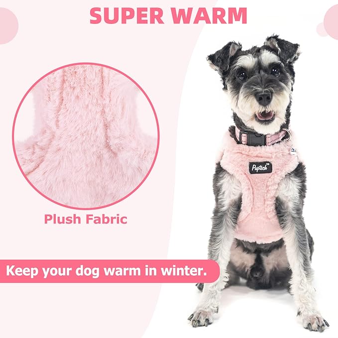 PUPTECK Adjustable Dog Harness Collar and Leash Set Step in No Pull Pet Harness for Small Medium Dogs Puppy and Cats Outdoor Walking Running, Soft Mesh Padded Reflective Vest Harnesses, Plush Pink M