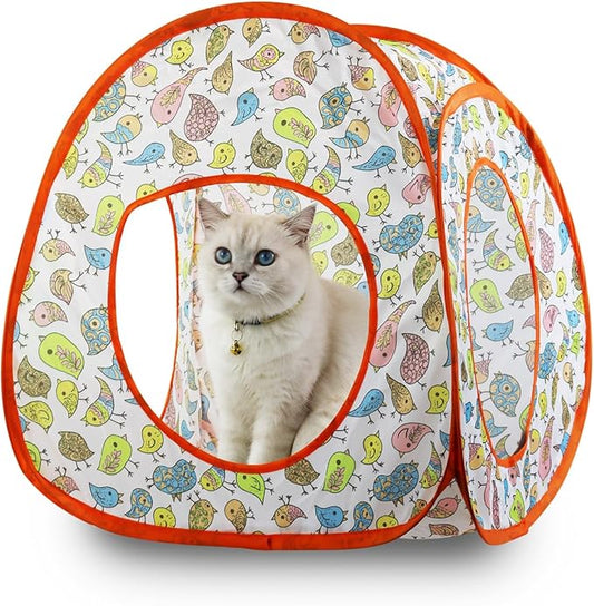 Andiker Cat Tent, 3 Holes Safe and Strong Cute Cats Tunnel Collapsible Easy to Carry Cat House for Indoor Cats Kittens Hiding Playing Training Sleeping (Tent Bird)