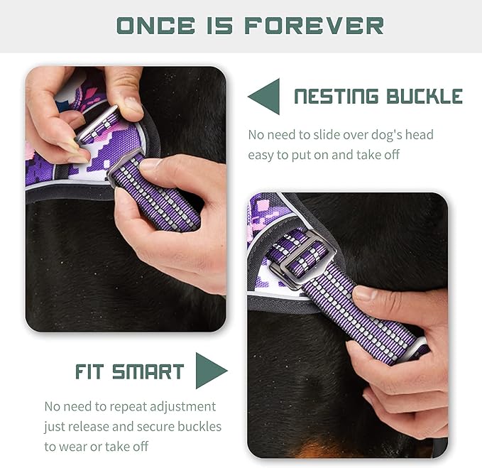 BUMBIN Tactical Pet Walking Harness with Handle for Medium Dogs, Adjustable, Famous TIK Tok Fit Smart Reflective No Pull Vest for Training, Purple M