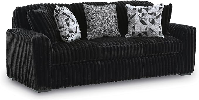 Signature Design by Ashley Midnight-Madness Modern Anti Sage Sofa with Reversible Cushions, Black
