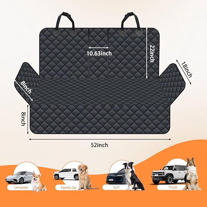 Dog Car Seat Cover for Back Seat Pet Cover for Dogs Waterproof Car Seat Protector Bench Seat Cover, Scratchproof Nonslip Durable Car Seat Covers for SUV,Truck &Cars