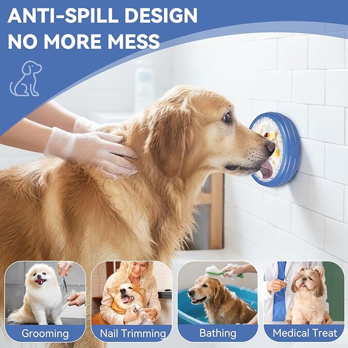 Dog Lick Bowl, Animire Freeze Lick Mat for Dogs, Non-Slip Slow Feeder Licking Bowl Enrichment Treat for Distraction Anxiety Relief, Food Grade Silicone, Dishwasher Safe(Dark Blue,S)