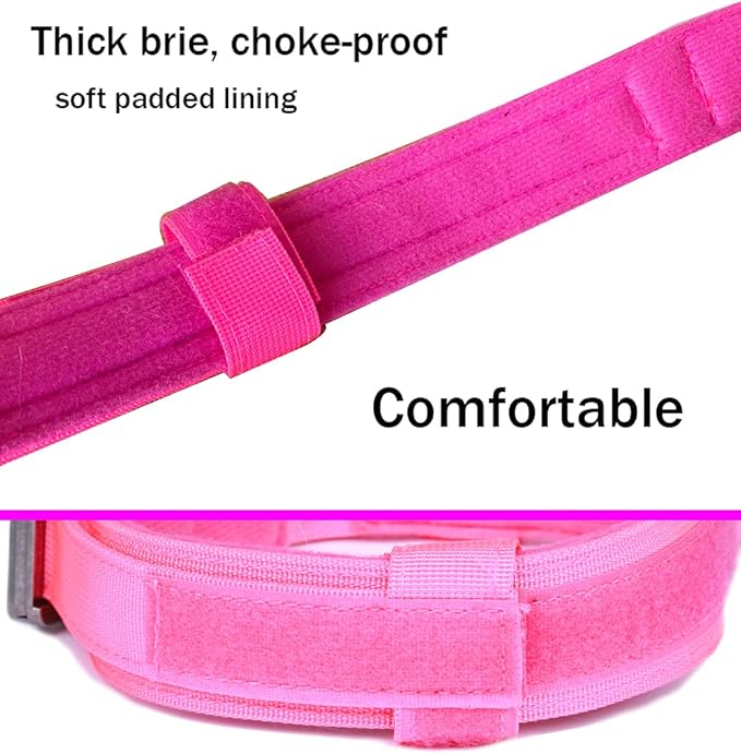 Xqpetlihai Tactical Dog Collar and Leash Set Adjustable Military Nylon Dog Collar with Control Handle and Heavy Duty Metal Buckle for Large Dogs（Pink M