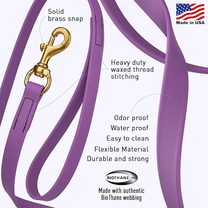 Viper Biothane K9 Working Dog Leash Waterproof Lead for Tracking Training Schutzhund Odor-Proof Long Line with Solid Brass Snap for Puppy Medium and Large Dogs, 20ft Amethyst Purple