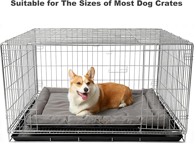 4-Season Water-Resistant Dog Beds for Metal Crates, Indoor & Outdoor Use for Dogs up to 100 lbs, Durable Oxford 900D Fabric, Plush Pillow & Supportive Foam, Washable (45 inches, Grey)