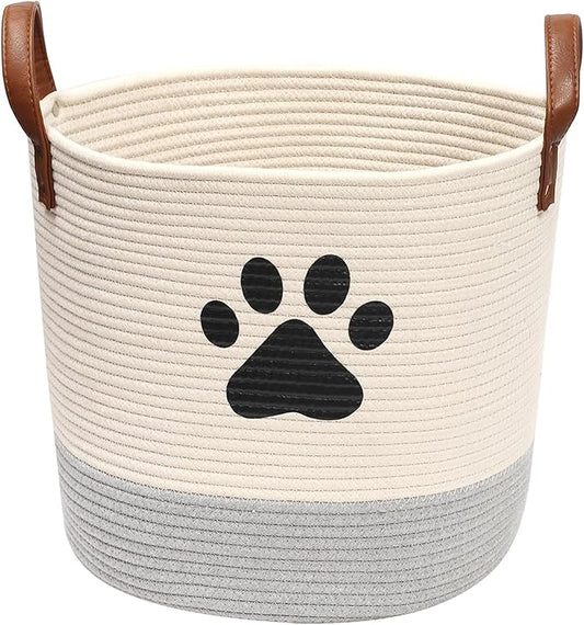 Cotton rope dog toy basket, puppy bins, laundry basket blanket storage bin - Perfect for organizing pet toys, blankets, leashes White Gray
