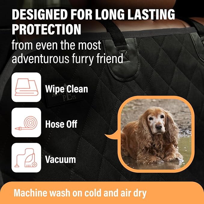 Active Pets Black Standard Dog Car Hammock Back Seat Cover, Waterproof Backseat Cover Protector for Truck Bench Rear of Sedans or SUVs, Essential Pet Supplies Vacuum or Wipe Clean, Machine Washable