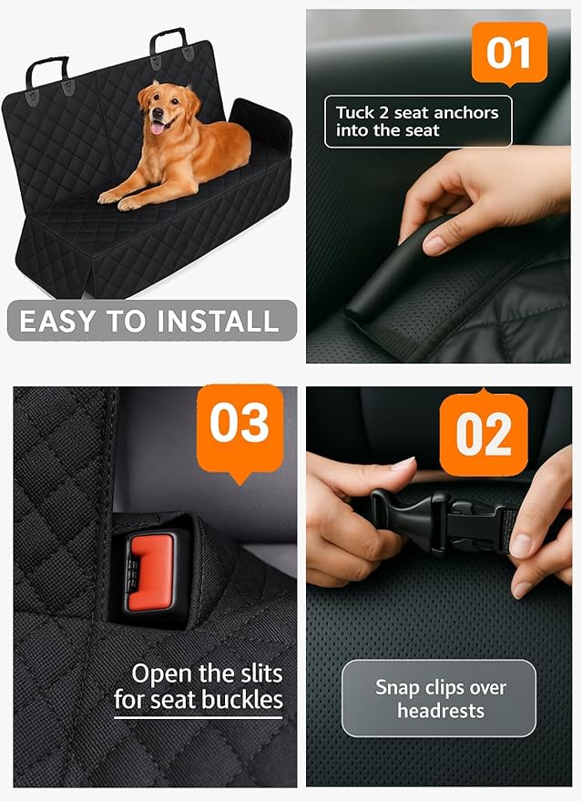 Waterproof Dog Car Seat Cover for Back Seat, Split Car Seat Covers for Dogs, Pet Backseat Cover for Dogs in Car, Nonslip Car Seat Protector, Seat Covers for Cars SUV Truck,seat Belt