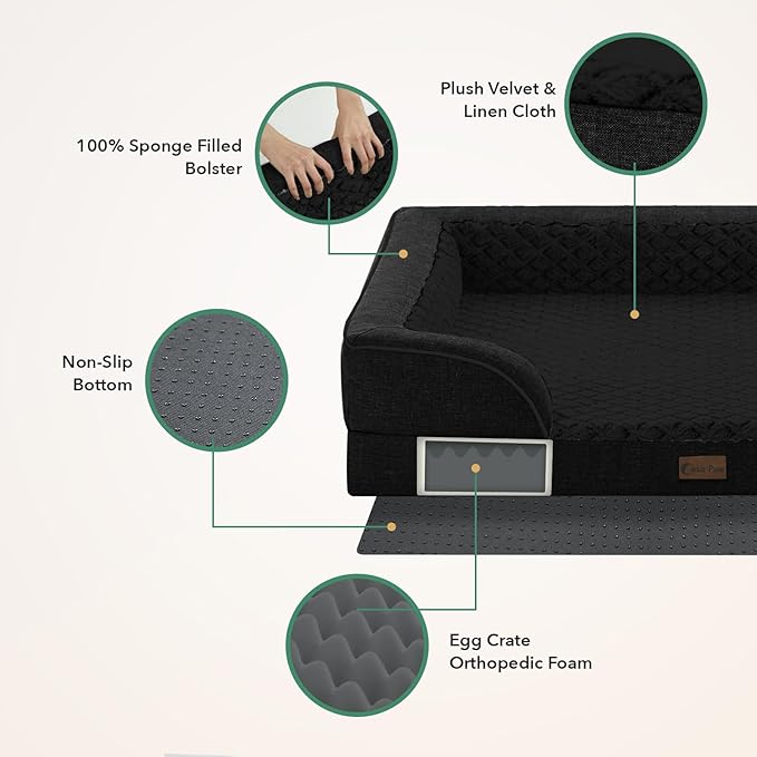 Orthopedic XXL Dog Beds, Waterproof Memory Foam Big Pet Bed for Extra Large Sized Dogs 53x42Inch, Non-Slip Bottom and Egg-Crate Foam Dog Couch Bed with Washable Removable Cover, Black