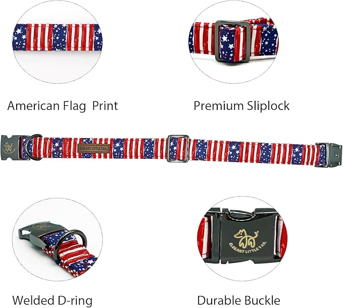 Elegant little tail Independence Dog Collar, Holiday Pet Collar Patriotic Dog Durable Dog Collars Girl or Boy Soft Pet Gift Adjustable Dog Collar for Small Medium Large Dogs