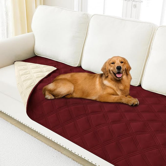 Smiry Waterproof Dog Bed Cover Blanket 40x80, Soft Reversible Pet Blanket, Washable Leakproof Cats Dogs Couch Cover for Sofa, Couch, Furniture, Lattice, Wine Red/Beige