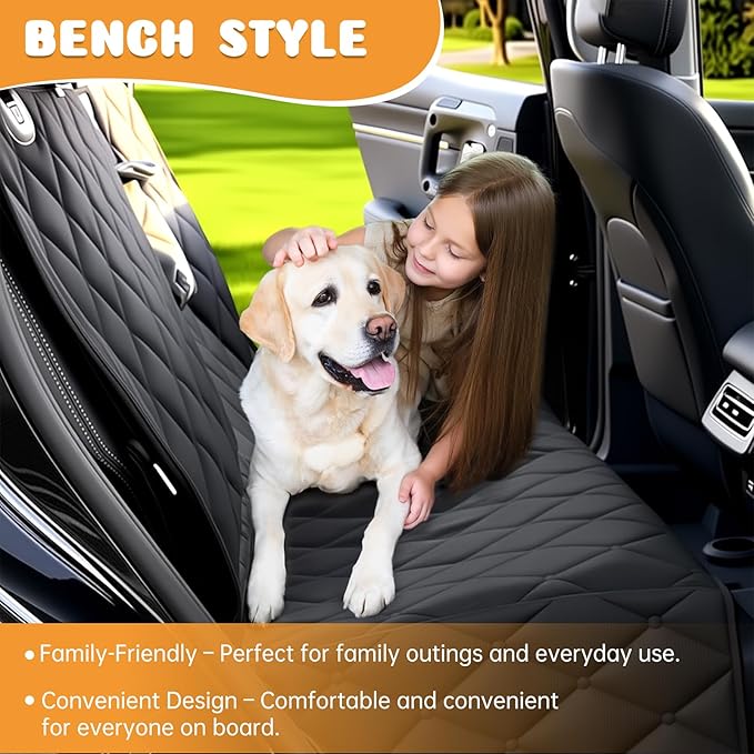 Dog Car Seat Cover for Back Seat 100% Waterproof, Long-Lasting and Soft Nonslip Backseat Dog Cover for Cars, SUVs and Trucks (Black, Standard (54" W x 59" L))