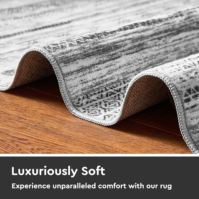 2x8 Runner Rug Machine Washable Non Slip Area Rug Distressed Neutral Moroccan Boho Rug Ultra Soft Floor Runners for Hallways for Entryway Laundry Room Kitchen, Black