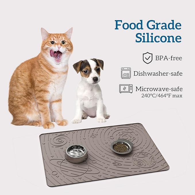 OHMO Dog Food Mat, Silicone Waterproof Cat Food Mat, Non-Skid Spill Proof Pet Feeding Mat for Food and Water, Easy to Clean Dog Placemat(Beige, 23.6" x 15.8")