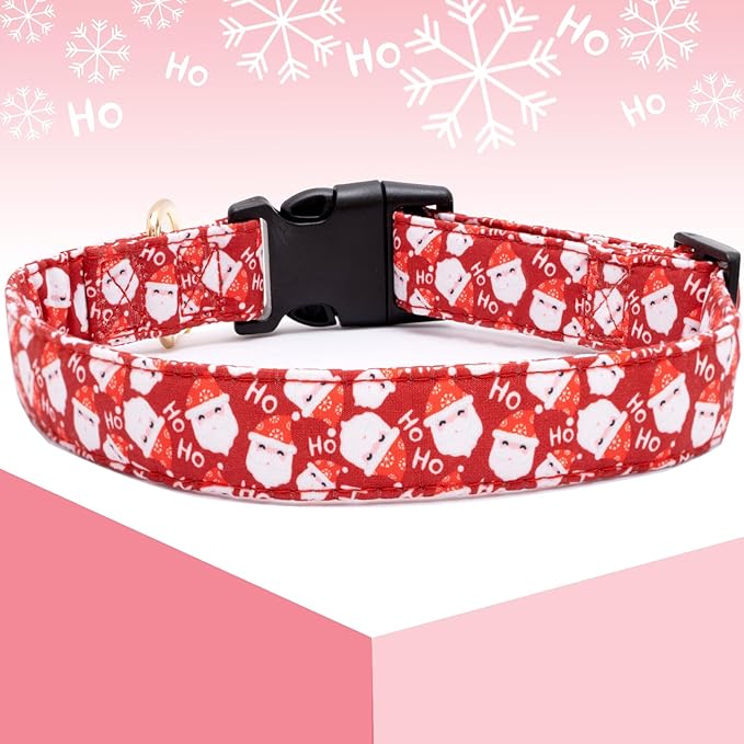 Faygarsle Red Dog Collar Christmas Design Santa Claus Pattern for Small Medium Large Dogs Collar Cute Stylish Girl Boy Christmas Dog Collar S