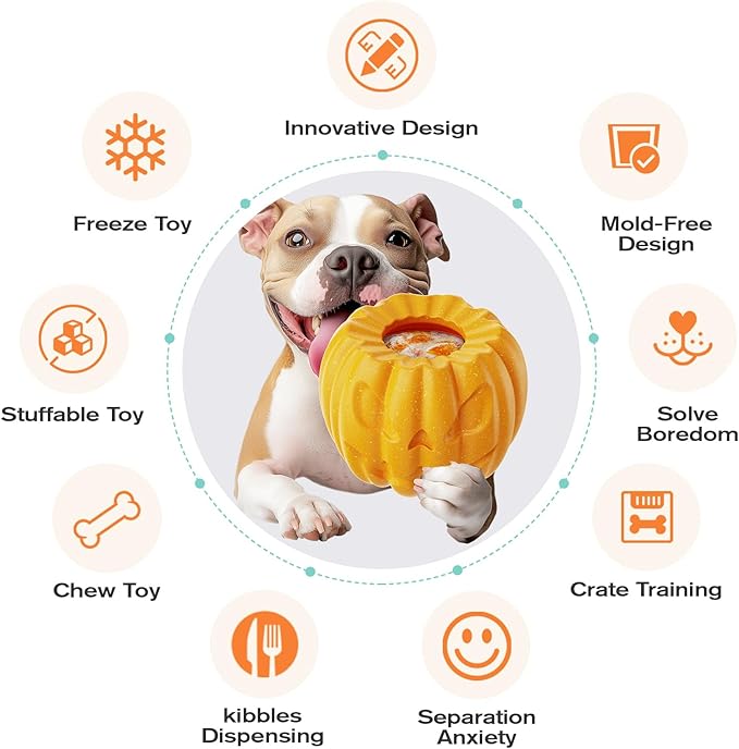 Pumpkin-Shaped Interactive Dog Toy – Multifunctional Food Dispenser, Frozen Lick Toy & Durable Chew Toy for Aggressive Chewers, Safe Nylon & Coffee Wood Fiber, Easy to Clean, Relieves Anxiety