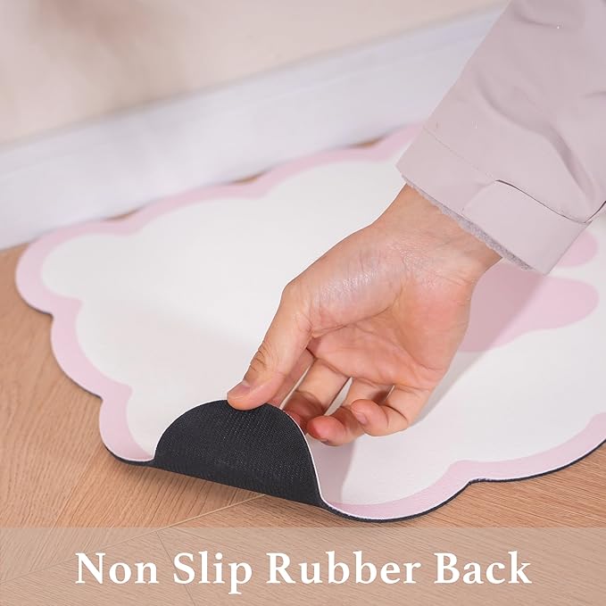 Ralxion Scalloped Dog Feeding Mat, Absorbent Mats for Dog Food and Water Bowl, Dispenser, Cute Elegant Aesthetic Pastel Pink Scallop Pet Placemat for Dogs, Cats, Puppy Accessories, 17" X 24”