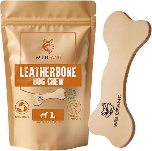 Wildfang® Leather Dog Toy, Large – Soft Dog Chew Toys for Gentle Chewers, Puppies, Senior or Older Dogs with Sensitive Teeth – Non-Toxic, Stuffless, 5mm Leather Bone for Dogs Over 33 lbs, Pack of 1