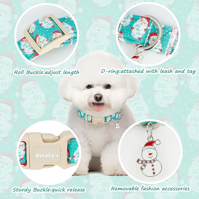 Christmas Dog Collar竊똕oft Cotton Dog Collars for Medium Dogs, Dog Christmas Collar with Santa for Small Medium Large Dogs, Adjustable Green Collars Perfect for Girl or Boy Dog Collars-M