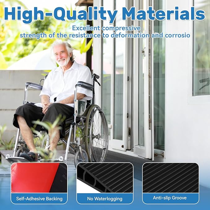 1" Rise Threshold Ramps for Doorways 40'' L Rubber Wheelchairs Ramps for Home Self-Adhesive, Door Transition Strip for Home (Black)