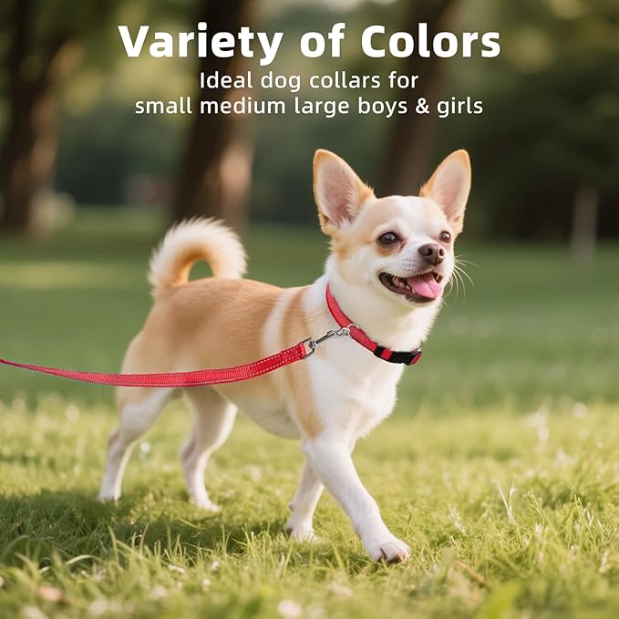 Soft Reflective Dog Collar for Extra Small Dogs, Lightweight Adjustable Puppy Collar with Neoprene Padding, Gentle Nylon for Chihuahua Yorkie,Red,XS