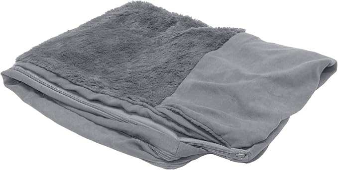 Furhaven Replacement Dog Bed Cover Plush & Suede Sofa-Style, Machine Washable - Gray, Jumbo (X-Large)