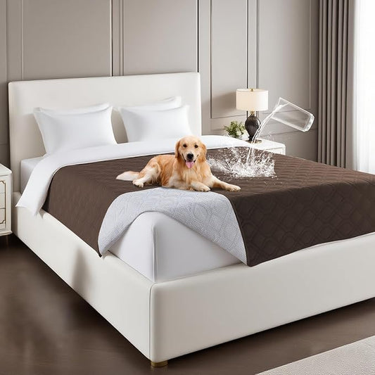 PrinceDeco Waterproof Dog Blanket Replacement Dog Bed Cover with Anti-Slip Back Washable Large Pet Couch Cover for Furniture Bed Couch Sofa(52x82 Inch,Brown)