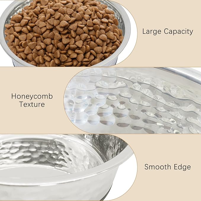 kathson 3PCS Stainless Steel Dog Bowls with Rubber Bottom,Non Slip Cat Bowls Hammered Metal Pet Food and Water Dishes for Kitten Puppy and Small Sized Animals,Dishwasher Safe (5.5in)