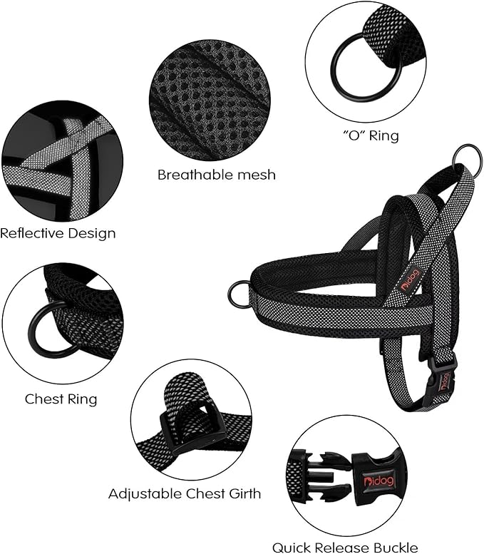 Didog No Pull Dog Harness with Breathable Mesh Padded, Full Reflective & Quick Fit Adjustable Vest Harness, Easy for Training Walking for Small & Medium and Large Dogs (Black, L:Chest 26-32")