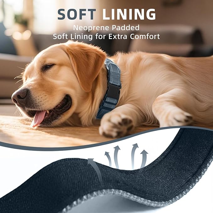 Reflective Dog Collar for Extra Large Dogs, Adjustable Collar with Soft Neoprene Padded, Durable Buckle for Daily Walking,Grey,XL