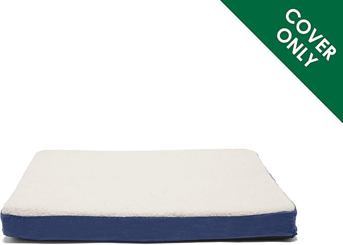 Furhaven Replacement Pet Bed Cover - Classic Cushion Sherpa and Suede Washable Dog Bed Mat Cover, Navy, Jumbo (X-Large)