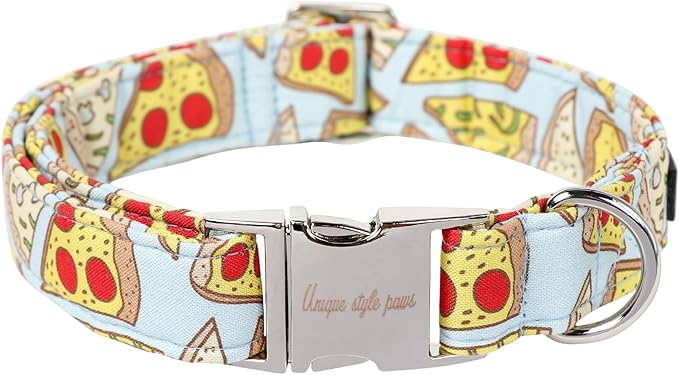 Unique style paws Dog Collar Metal Buckle Collar Gift for Small Medium Large Boys Girls Dogs, pizza