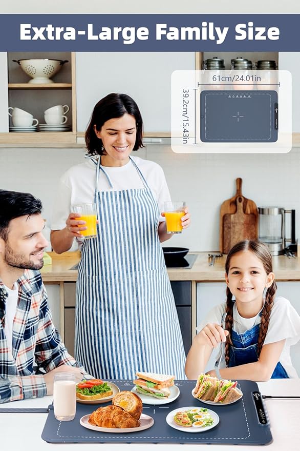 Food Warming Mat - Electric Warming Tray,Tempmaster Adjustable Warming Tray,Elevated Feet Protects Table, Roll-Up Buffet Hot Plates Heat Pad, Portable Food Warmer for Parties and Travel (Navy Blue)