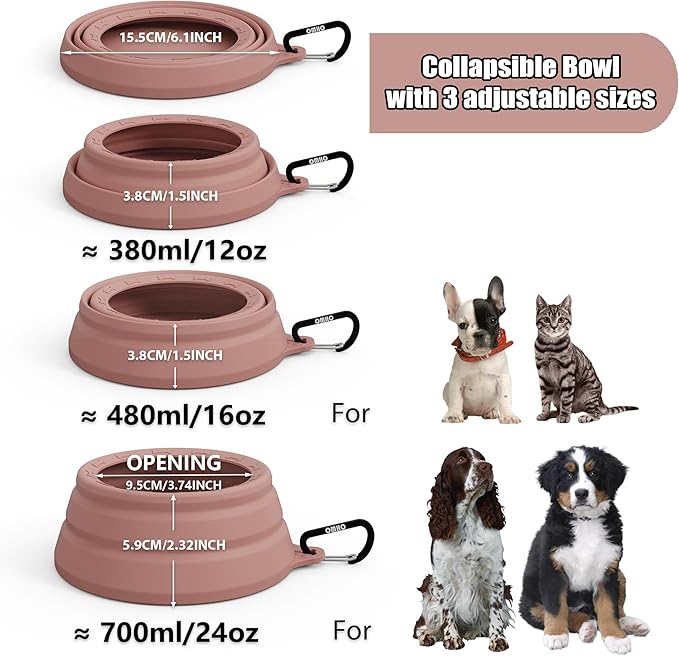OHMO Spill Proof Collapsible Dog Water Bowl 24oz for Cars, No Splash Portable Bowls for Dog Travel, Pet Essentials for Road Trips, Cat Travel Accessories