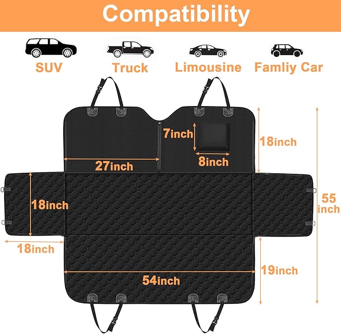Mancro Dog Hammock for Car, 2025 Upgraded 600D Heavy Duty Waterproof & Scratch-Resistant Dog Car Seat Cover, Back Seat Pet Cover for Dogs with Sedan, Trucks and SUVs, Standard, All Black