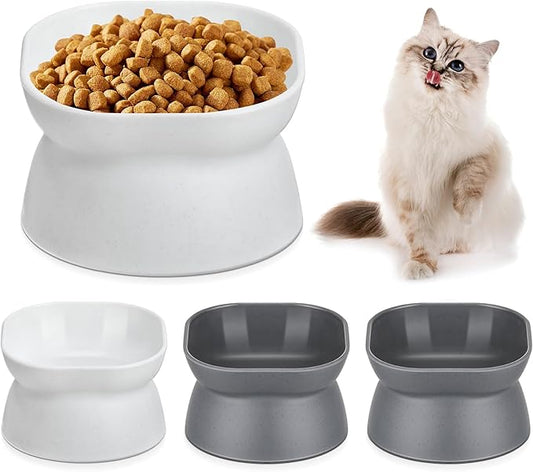 4 Pieces Plastic Tilted Elevated Cat Bowls Raised Cat Food Bowls Elevated Feeding Dish for Flat Faced Kitten Kitty Pets Supplies(White and Grey)