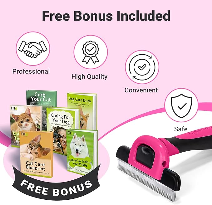 MIU COLOR Pet Grooming Brush, Deshedding Tool for Dogs & Cats, Effectively Reduces Shedding by up to 95% for Short Medium and Long Pet Hair, Hot Pink
